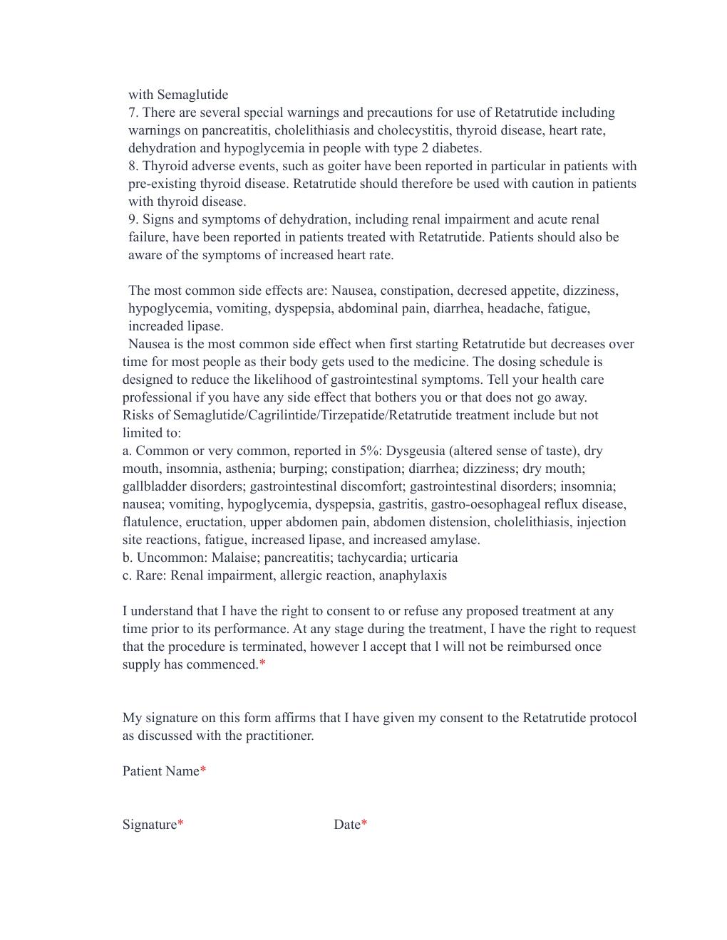 Triple Receptor Agonist for Weight Loss Consent Form — page 2 of 3