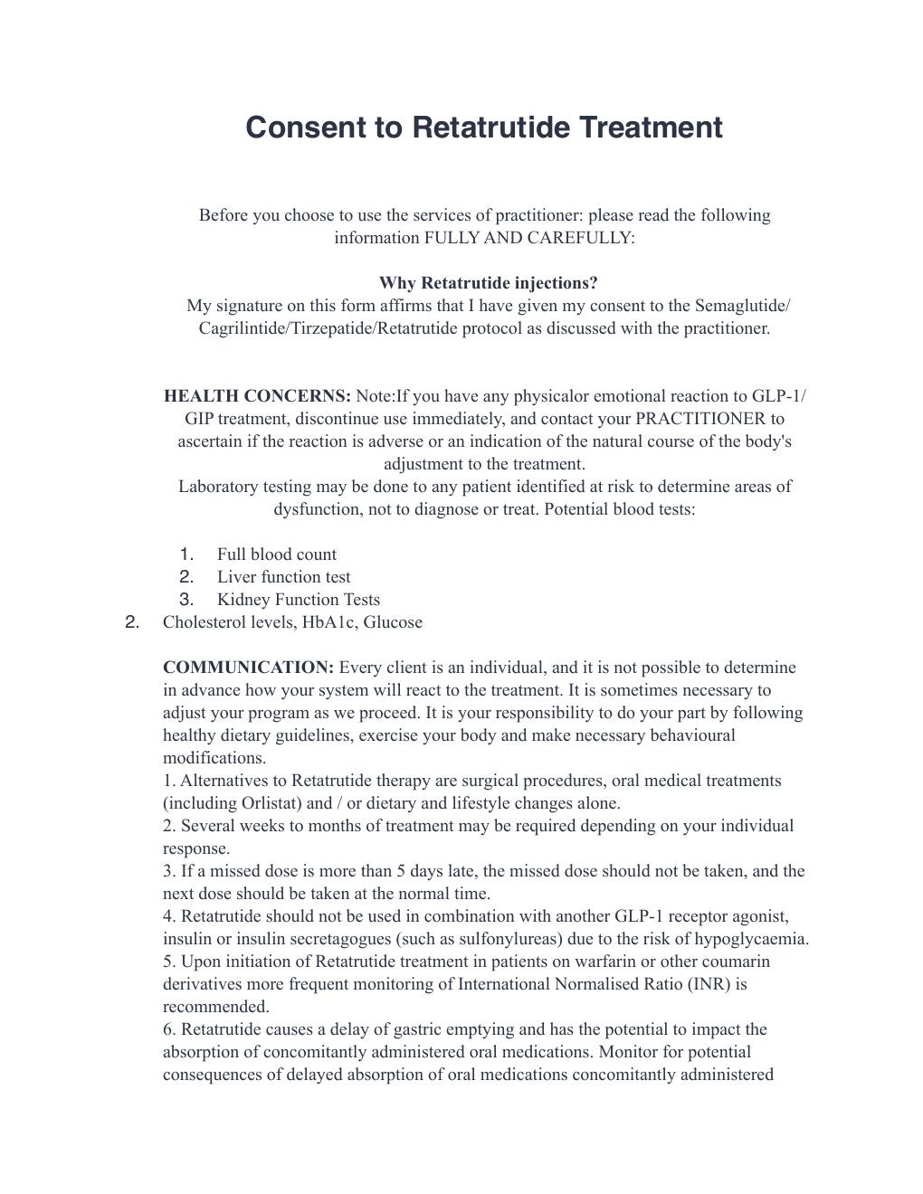 Triple Receptor Agonist for Weight Loss Consent Form — page 1 of 3